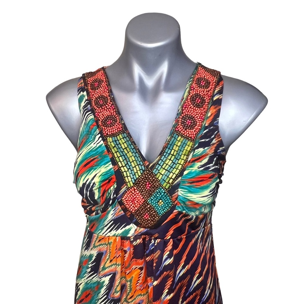 Ny Collection Long Beaded Boho Maxi Dress Sleevel… - image 2